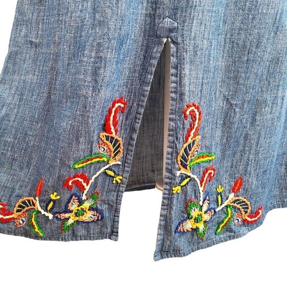 Banjanan Ornate Floral Embroidered Chambray Skirt - Picture 2 of 9